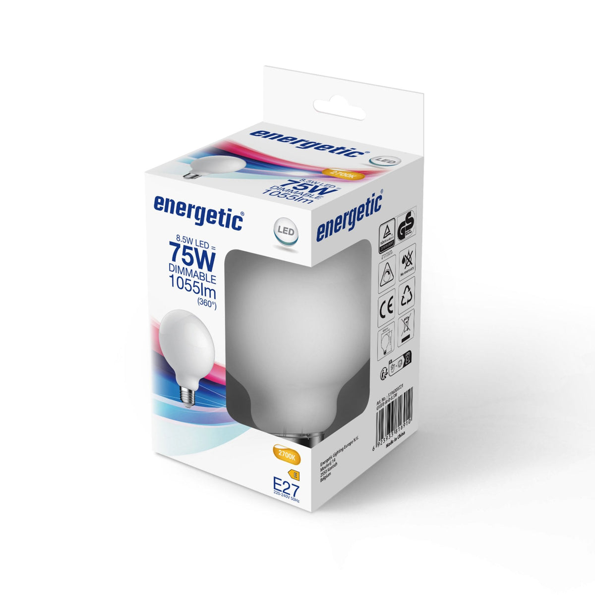 Energetic E27 Dimmable Warm White Opal 95mm LED Globe 8.5W 2700K 1055lm