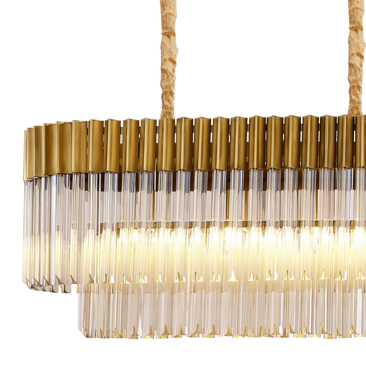 Kentisbeare 1800mm Linear Chandelier in Brass & Cognac Glass