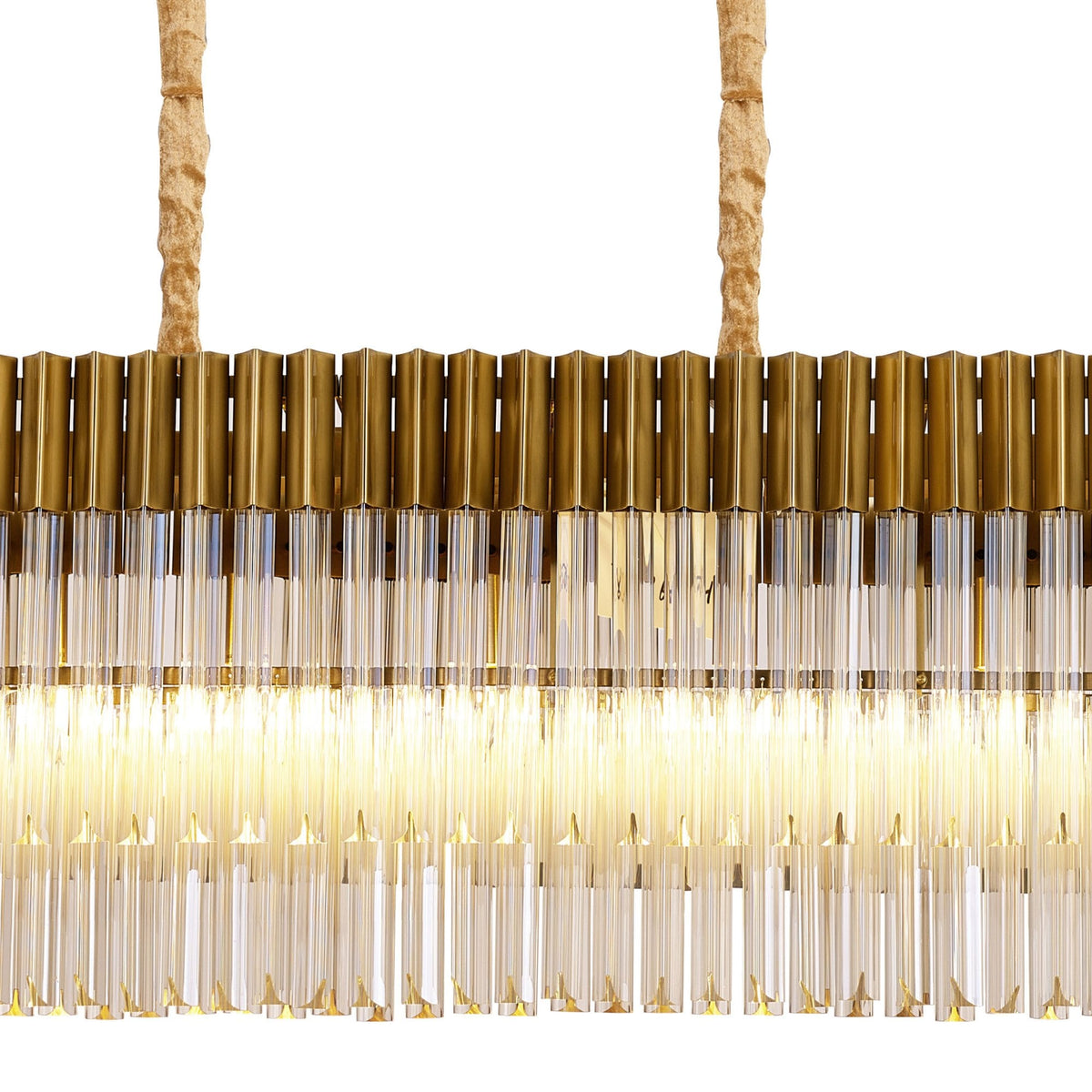 Kentisbeare 1800mm Linear Chandelier in Brass & Cognac Glass