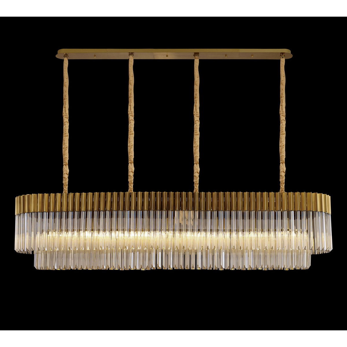 Kentisbeare 1800mm Linear Chandelier in Brass & Cognac Glass