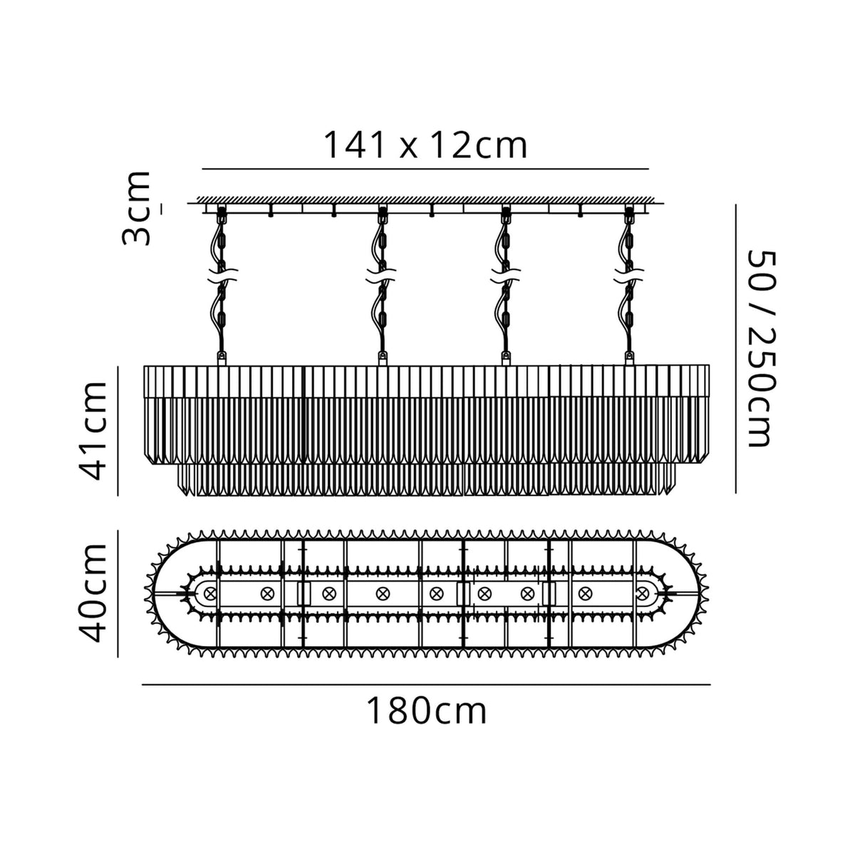 Kentisbeare 1800mm Linear Chandelier in Matt Black & Clear Glass