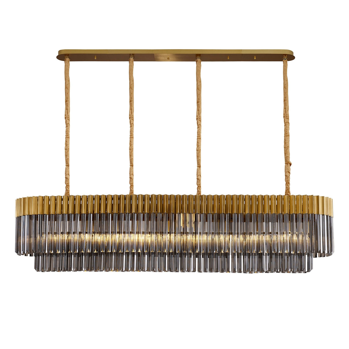 Kentisbeare 1800mm Linear Chandelier in Brass & Smoked Glass