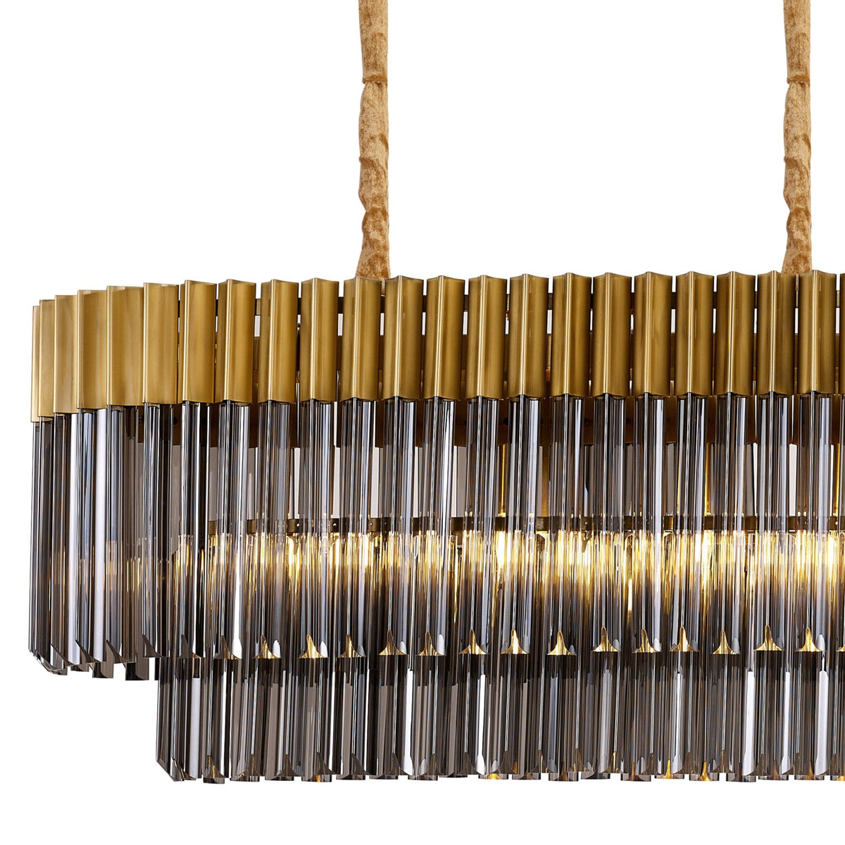 Kentisbeare 1800mm Linear Chandelier in Brass & Smoked Glass