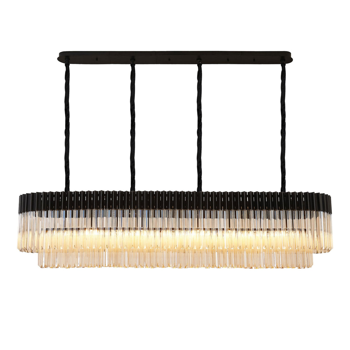 Kentisbeare 1800mm Linear Chandelier in Matt Black & Cognac Glass