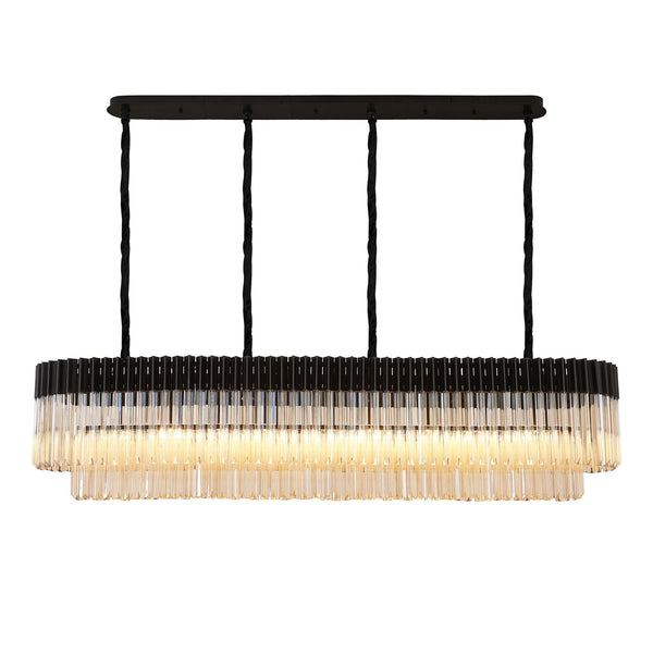 Kentisbeare 1800mm Linear Chandelier in Matt Black & Cognac Glass