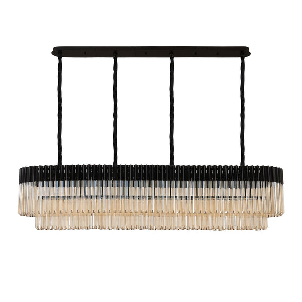 Kentisbeare 1800mm Linear Chandelier in Matt Black & Cognac Glass