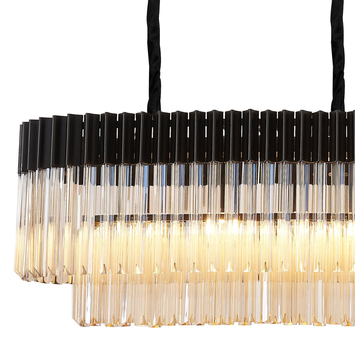 Kentisbeare 1800mm Linear Chandelier in Matt Black & Cognac Glass