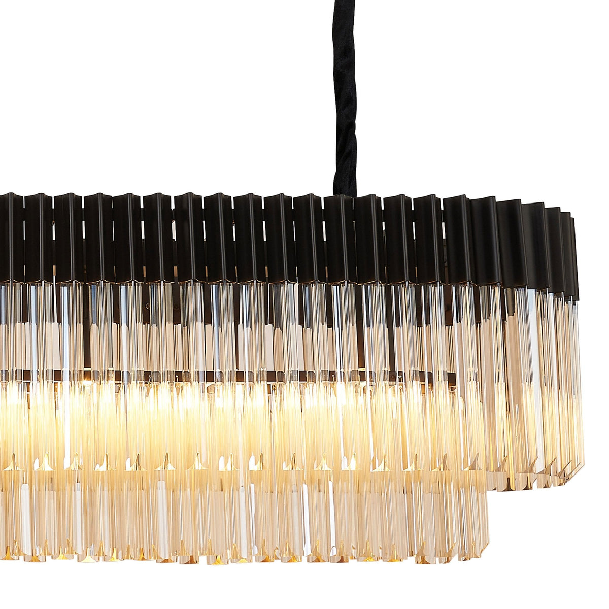 Kentisbeare 1800mm Linear Chandelier in Matt Black & Cognac Glass