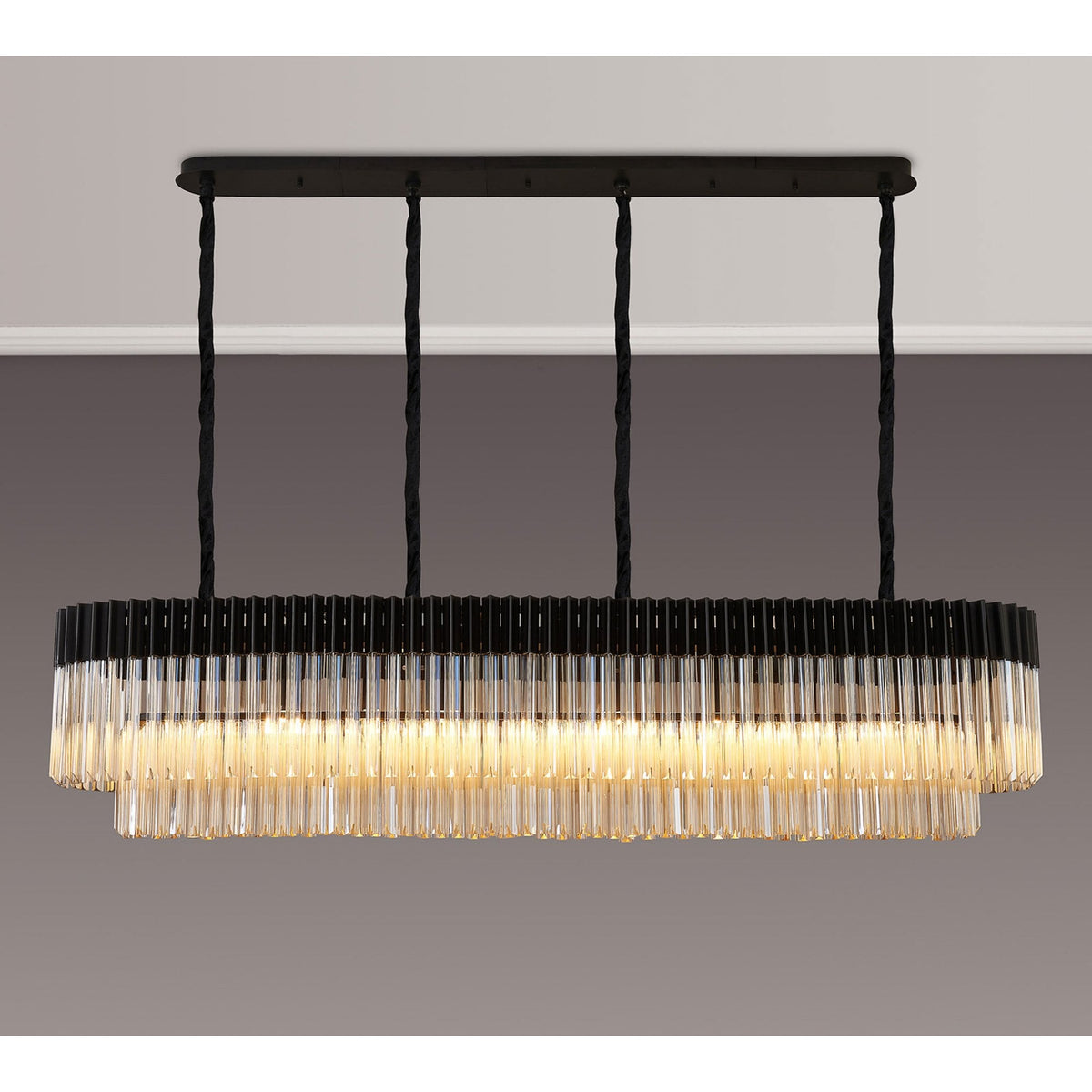 Kentisbeare 1800mm Linear Chandelier in Matt Black & Cognac Glass