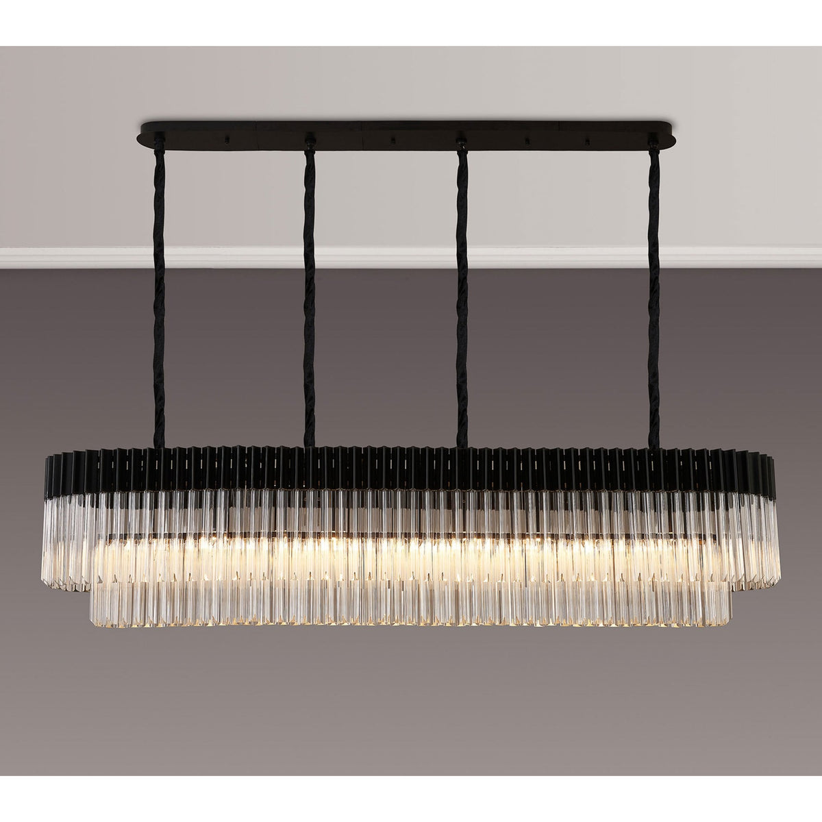 Kentisbeare 1800mm Linear Chandelier in Matt Black & Clear Glass