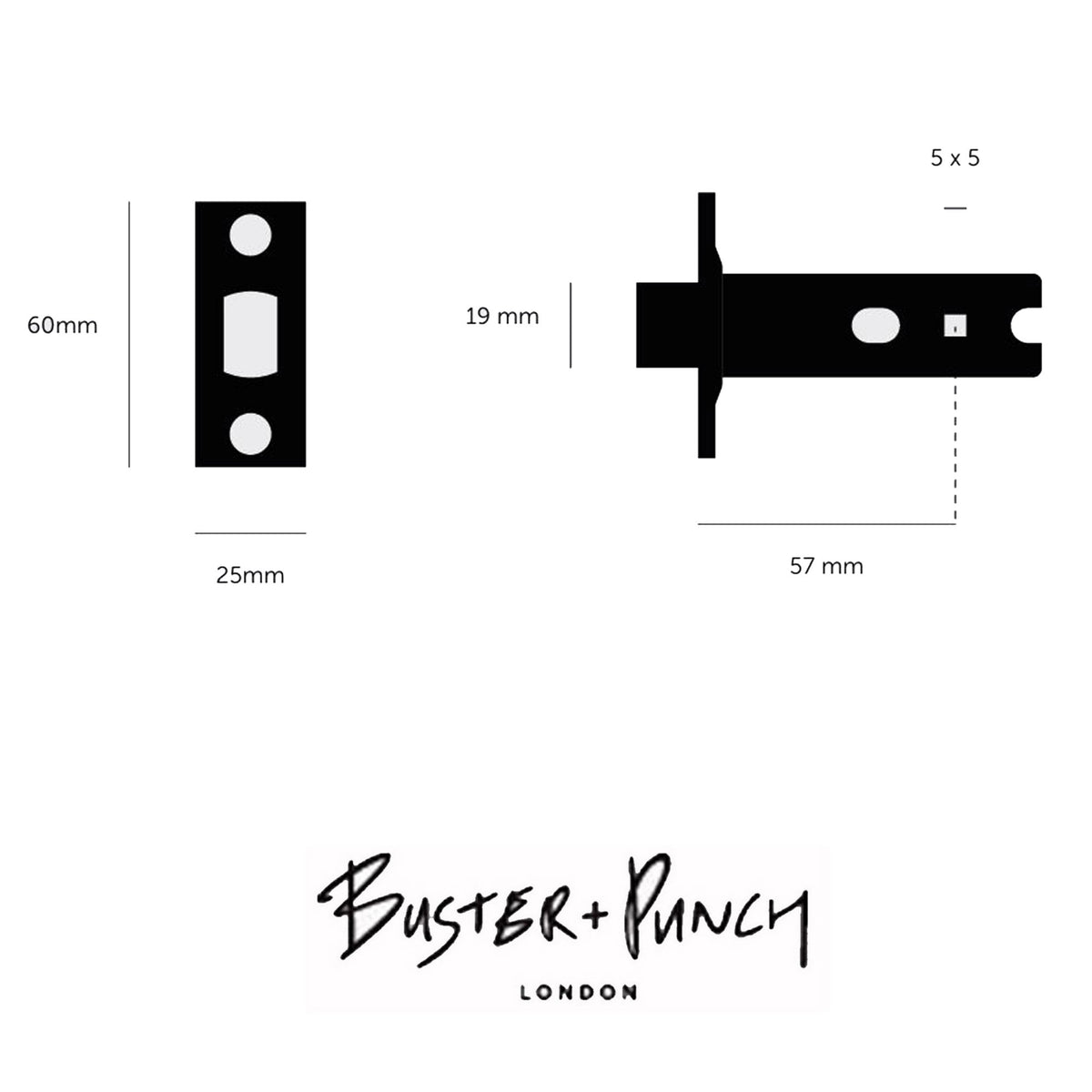 57mm Tubular Dead Bolt Latch In Black