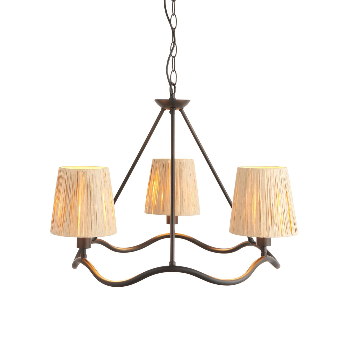 Wriggle 3 Light Pendant with Wrapped Raffia Shades in Matt Black