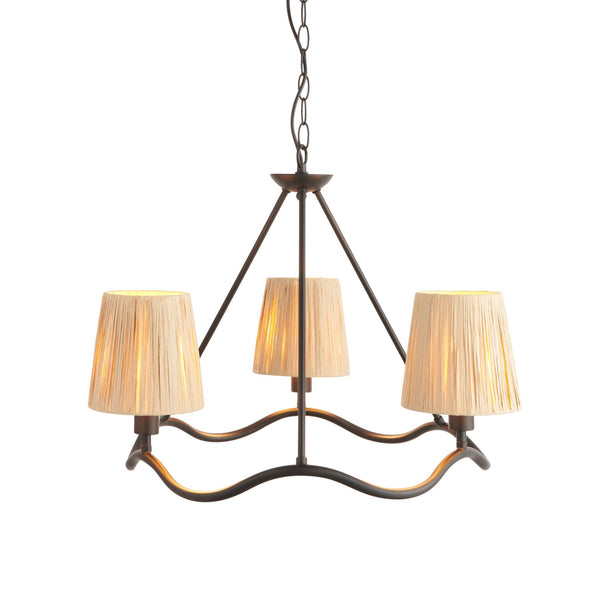 Wriggle 3 Light Pendant with Wrapped Raffia Shades in Matt Black