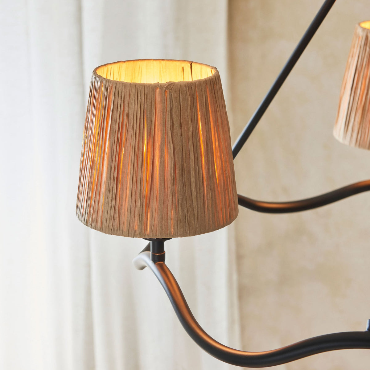 Wriggle 3 Light Pendant with Wrapped Raffia Shades in Matt Black