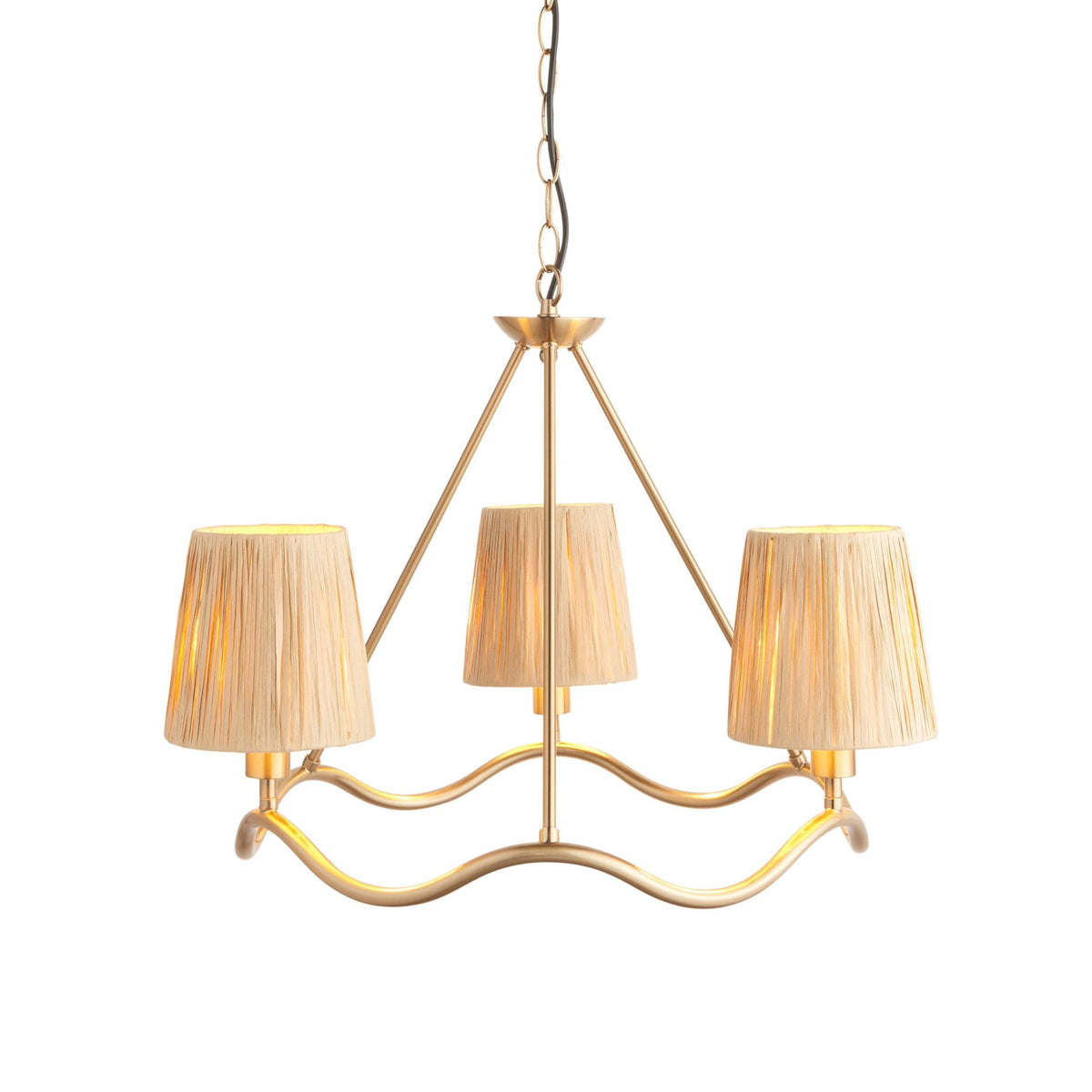 Wriggle 3 Light Pendant with Wrapped Raffia Shades in Brushed Aged Brass