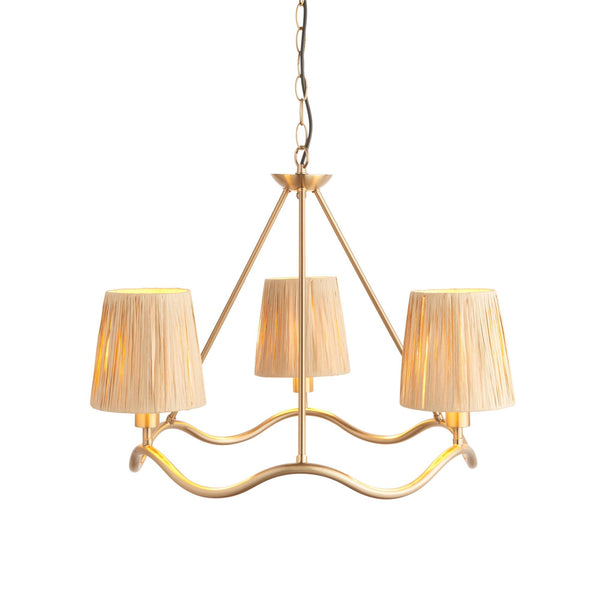 Wriggle 3 Light Pendant with Wrapped Raffia Shades in Brushed Aged Brass