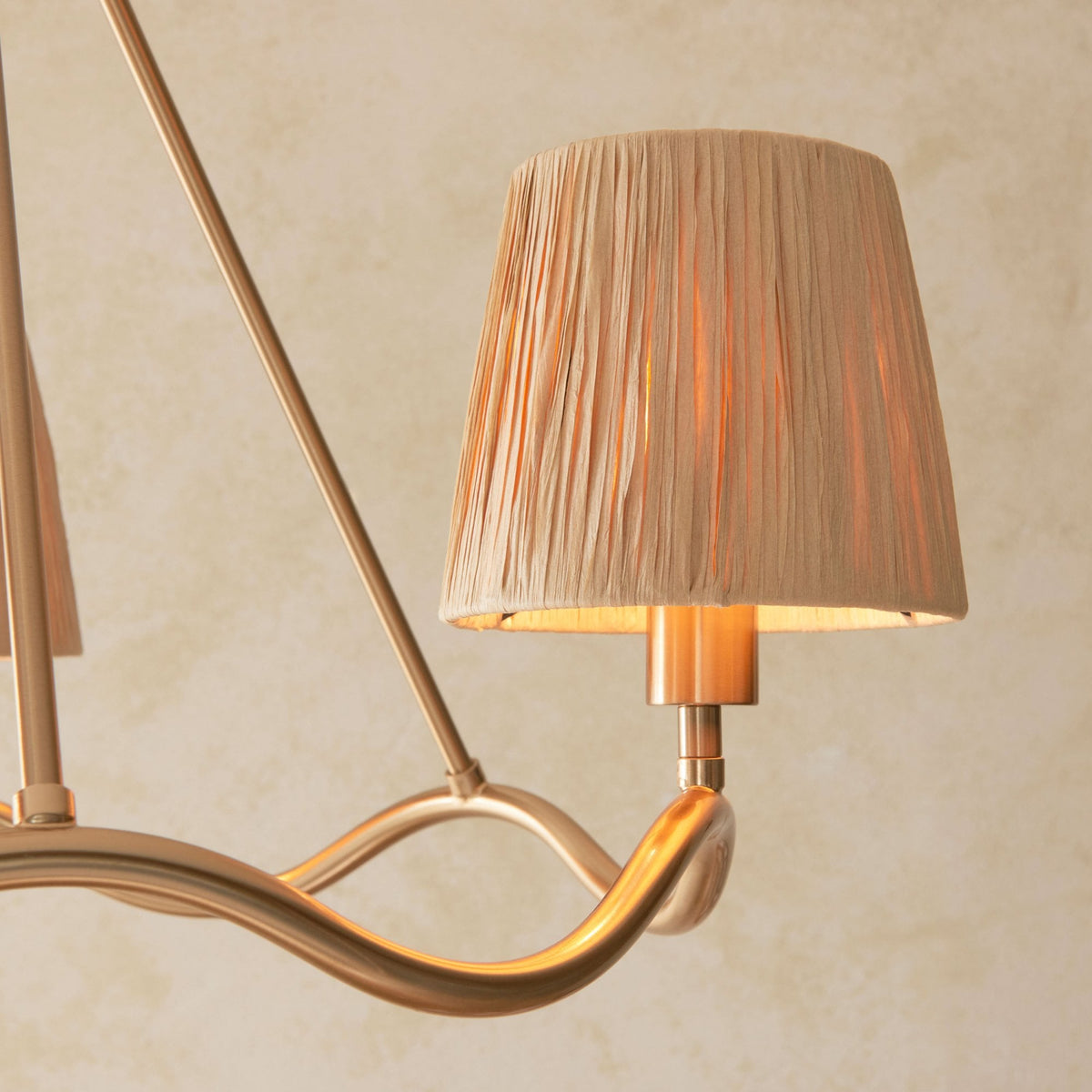 Wriggle 3 Light Pendant with Wrapped Raffia Shades in Brushed Aged Brass