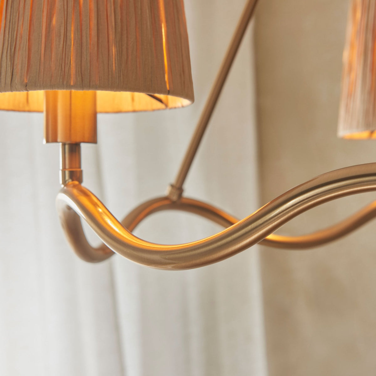 Wriggle 3 Light Pendant with Wrapped Raffia Shades in Brushed Aged Brass