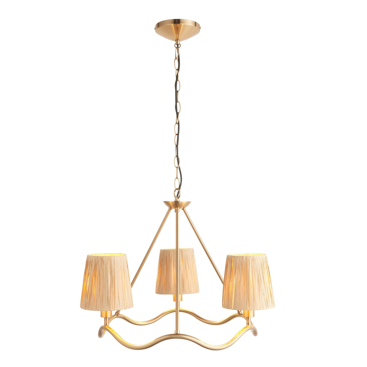 Wriggle 3 Light Pendant with Wrapped Raffia Shades in Brushed Aged Brass