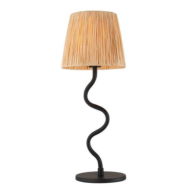 Wriggle Table Lamp in Matt Black with a Wrapped Raffia Shade