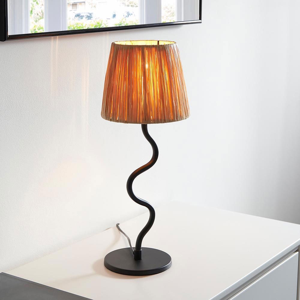 Endon Lighting Wriggle Table Lamp in Matt Black with a Wrapped Raffia Shade