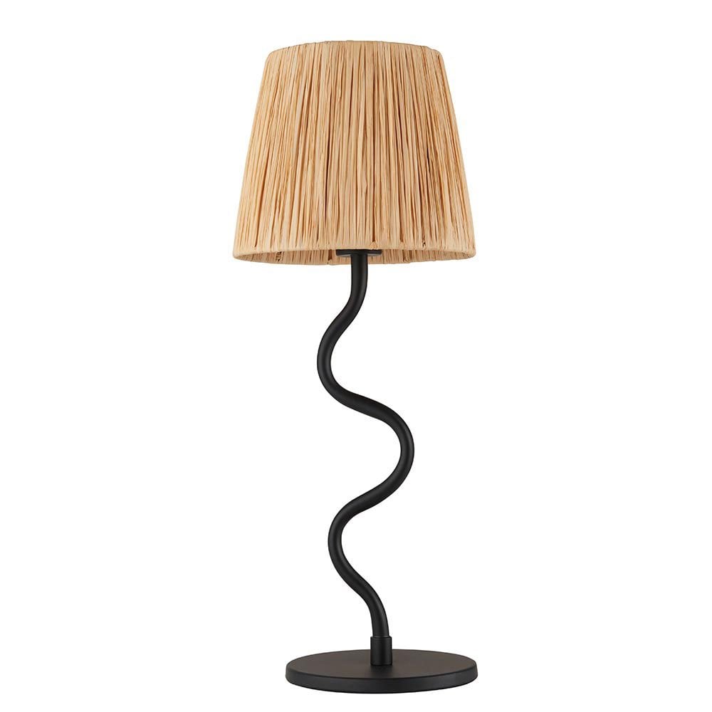 Endon Lighting Wriggle Table Lamp in Matt Black with a Wrapped Raffia Shade