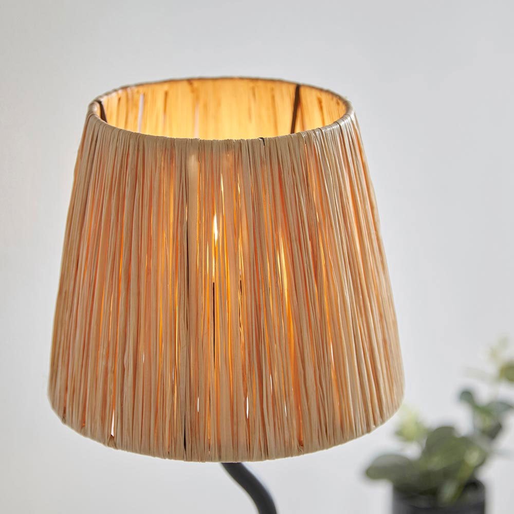 Wriggle Table Lamp in Matt Black with a Wrapped Raffia Shade