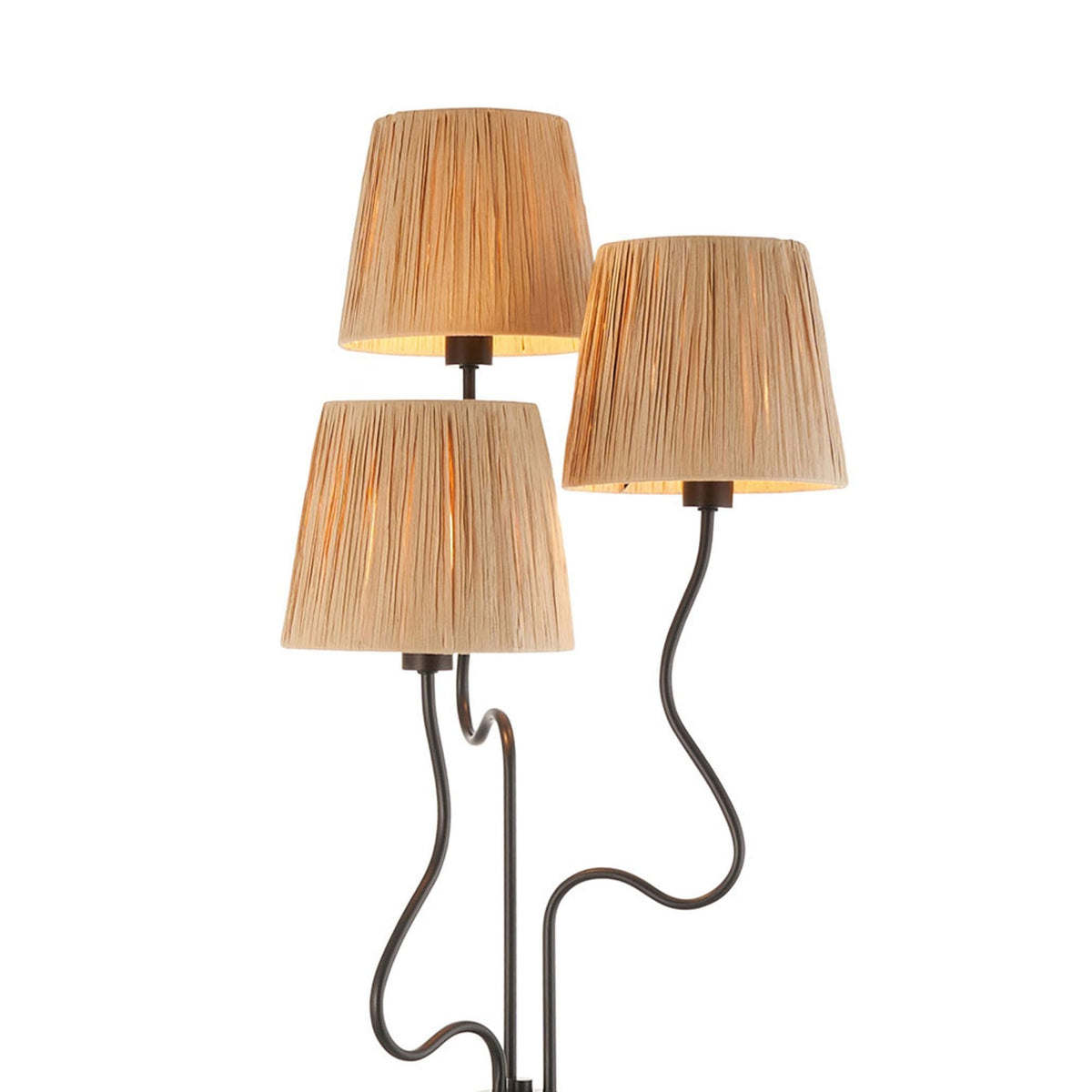 Wriggle Floor Lamp in Matt Black with Wrapped Raffia Shades
