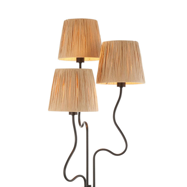 Wriggle Floor Lamp in Matt Black with Wrapped Raffia Shades