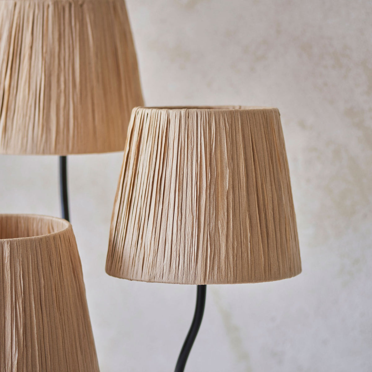 Wriggle Floor Lamp in Matt Black with Wrapped Raffia Shades