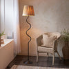 Wriggle Floor Lamp in Matt Black with a Wrapped Raffia Shade