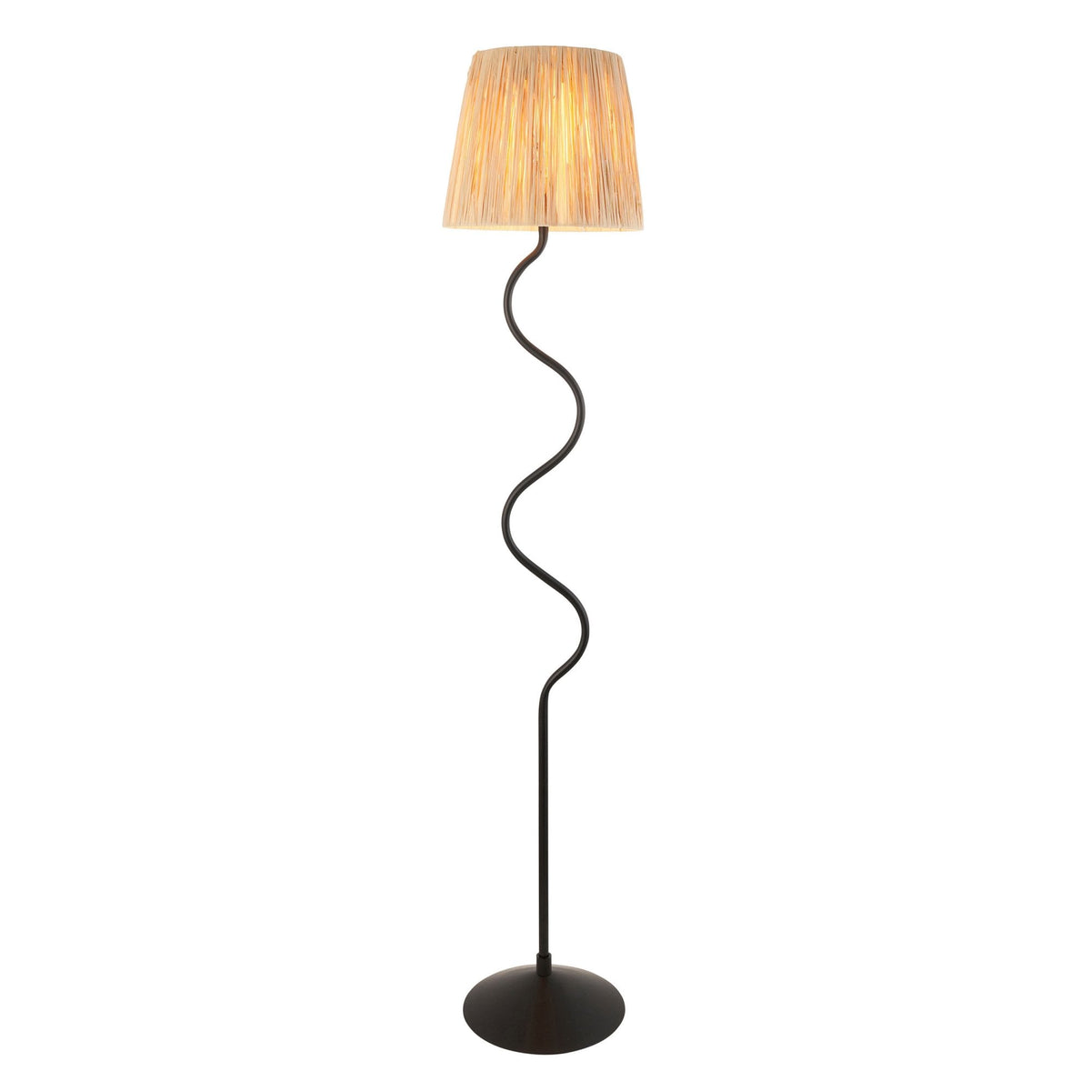 Wriggle Floor Lamp in Matt Black with a Wrapped Raffia Shade