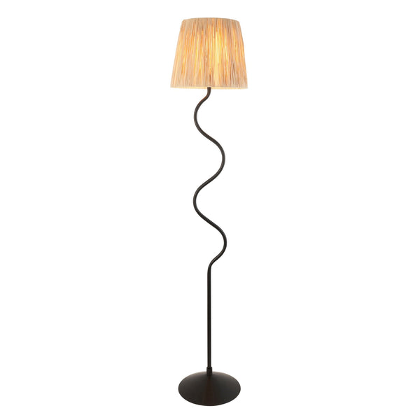 Wriggle Floor Lamp in Matt Black with a Wrapped Raffia Shade