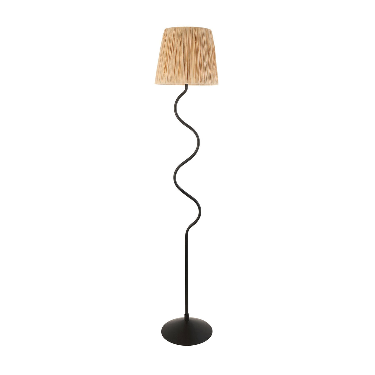 Wriggle Floor Lamp in Matt Black with a Wrapped Raffia Shade