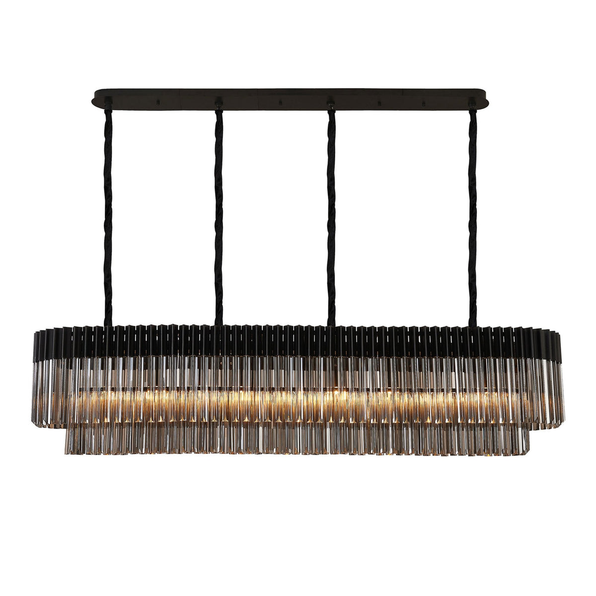 Kentisbeare 1800mm Linear Chandelier in Matt Black & Smoked Glass