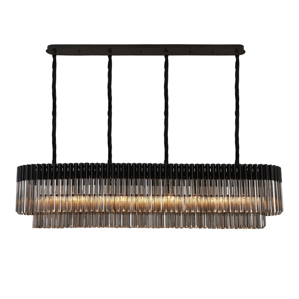 Kentisbeare 1800mm Linear Chandelier in Matt Black & Smoked Glass