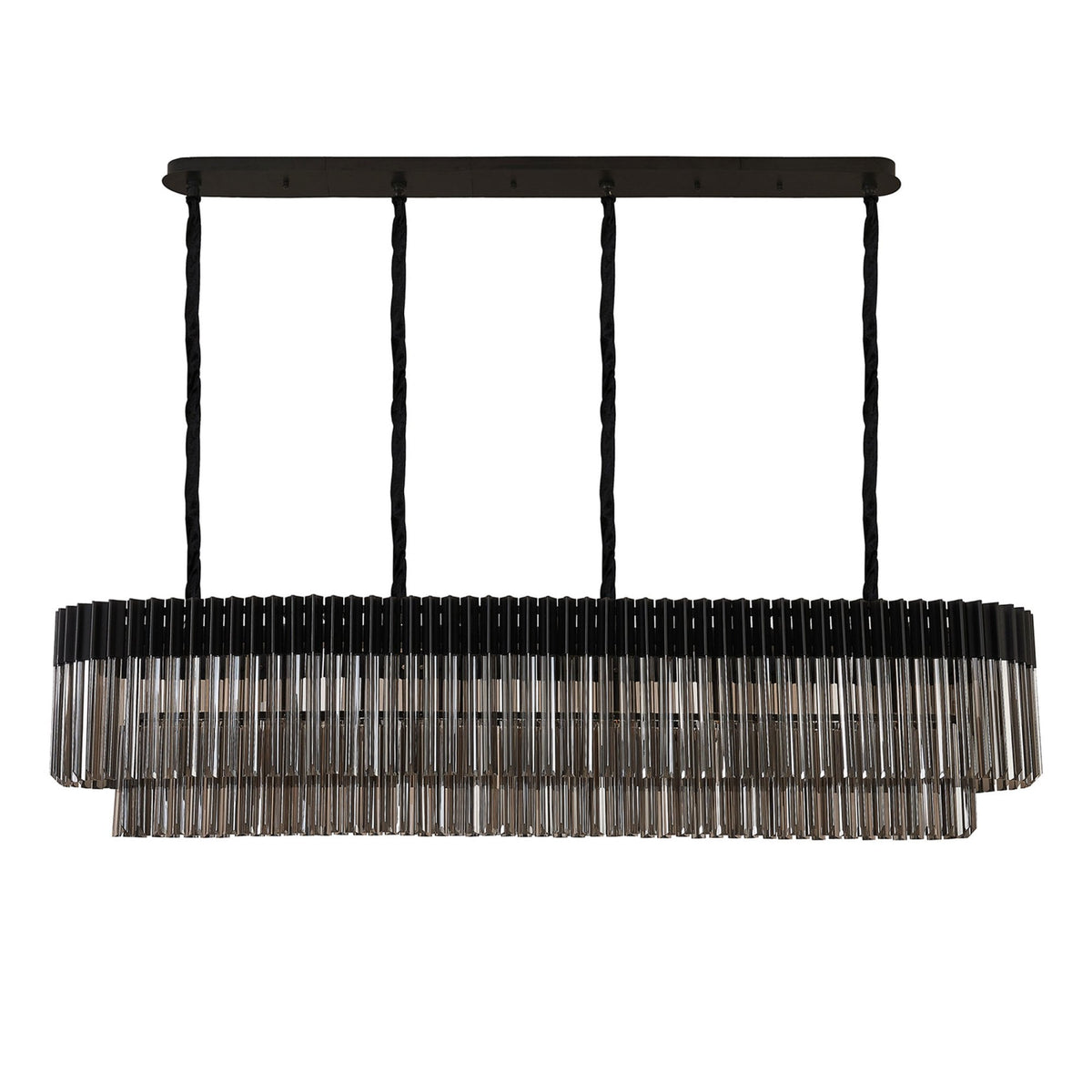 Kentisbeare 1800mm Linear Chandelier in Matt Black & Smoked Glass