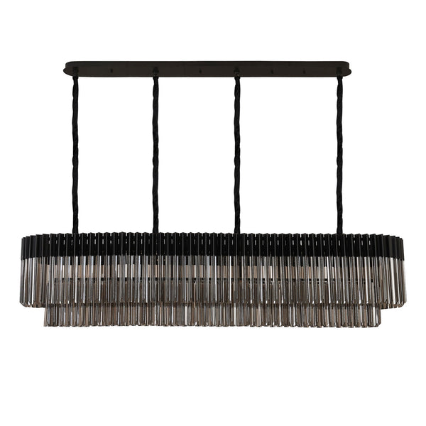 Kentisbeare 1800mm Linear Chandelier in Matt Black & Smoked Glass