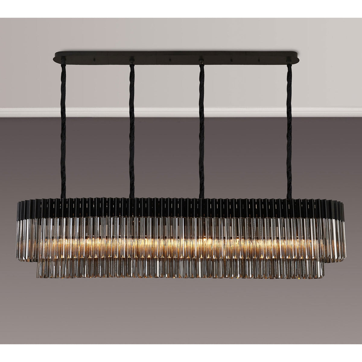 Kentisbeare 1800mm Linear Chandelier in Matt Black & Smoked Glass