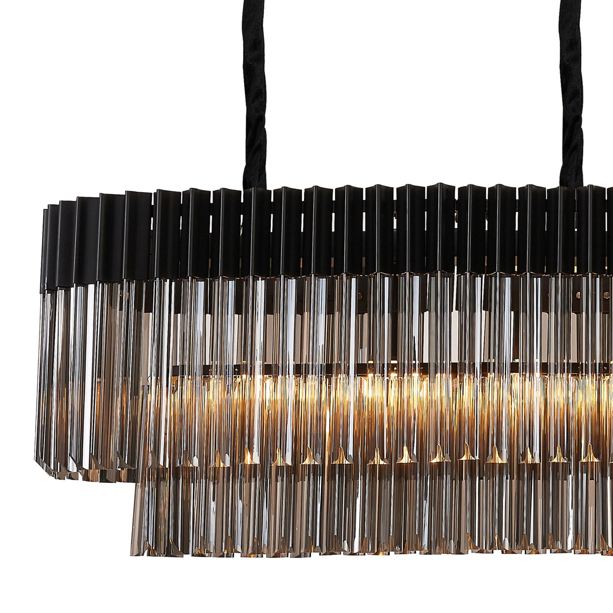 Kentisbeare 1800mm Linear Chandelier in Matt Black & Smoked Glass