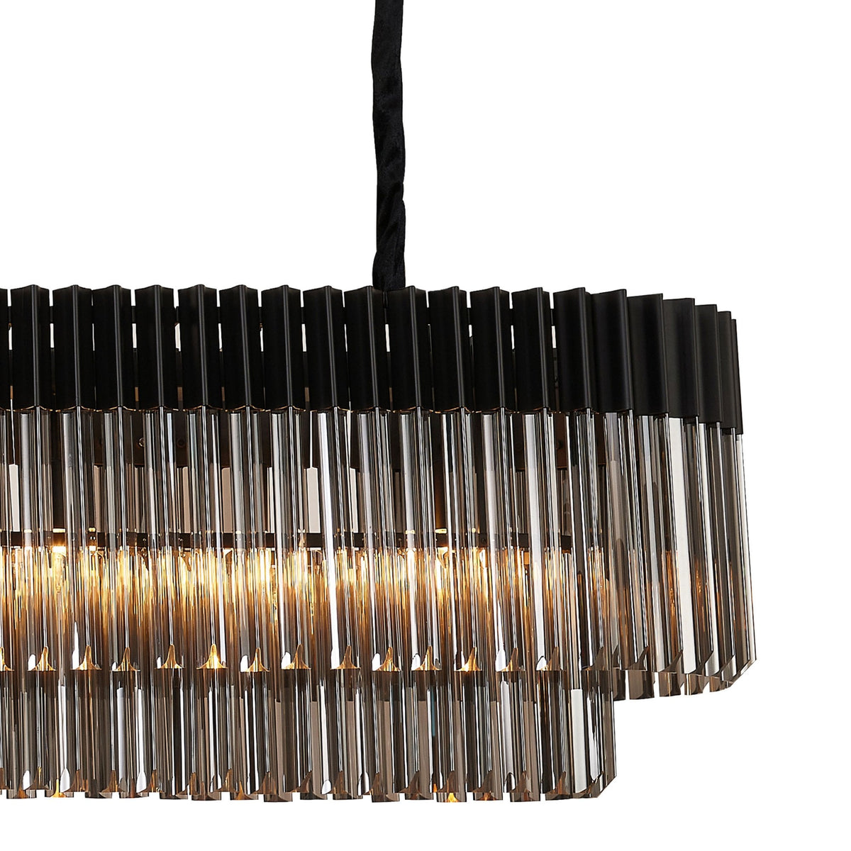 Kentisbeare 1800mm Linear Chandelier in Matt Black & Smoked Glass