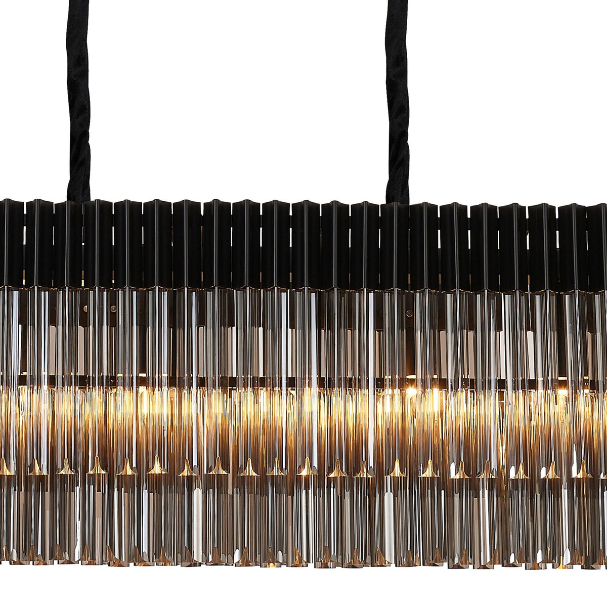 Kentisbeare 1800mm Linear Chandelier in Matt Black & Smoked Glass