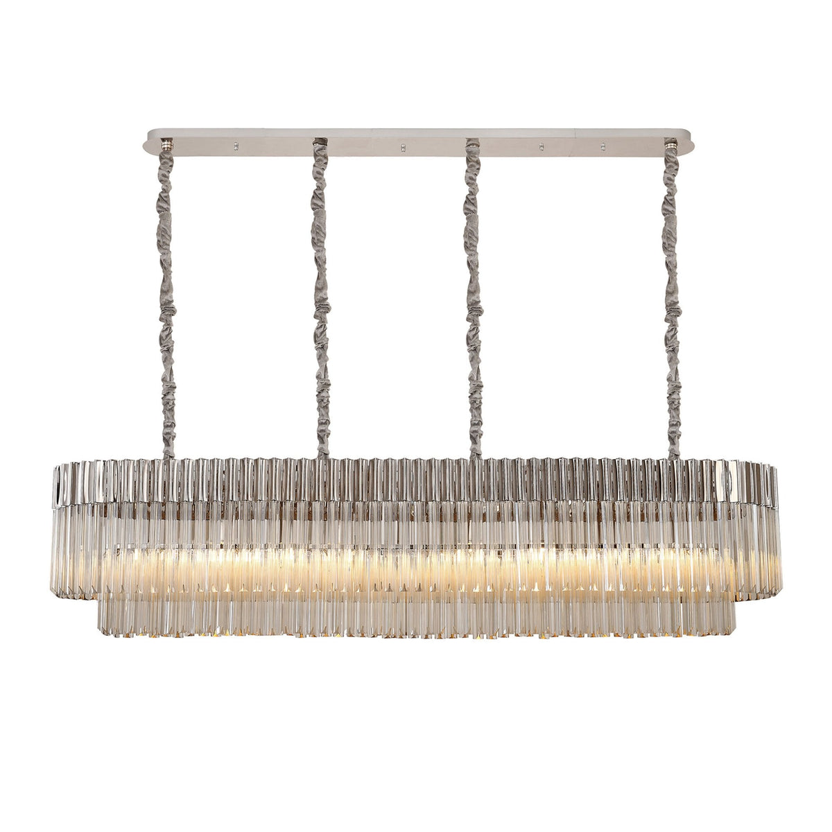 Kentisbeare 1800mm Linear Chandelier in Polished Nickel & Cognac Glass