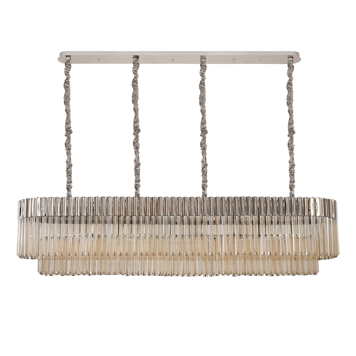 Kentisbeare 1800mm Linear Chandelier in Polished Nickel & Cognac Glass