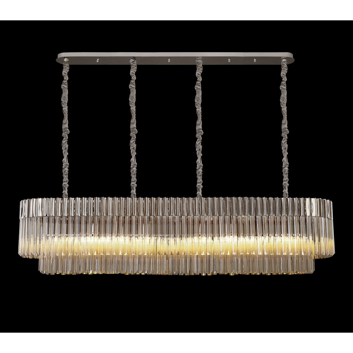 Kentisbeare 1800mm Linear Chandelier in Polished Nickel & Cognac Glass