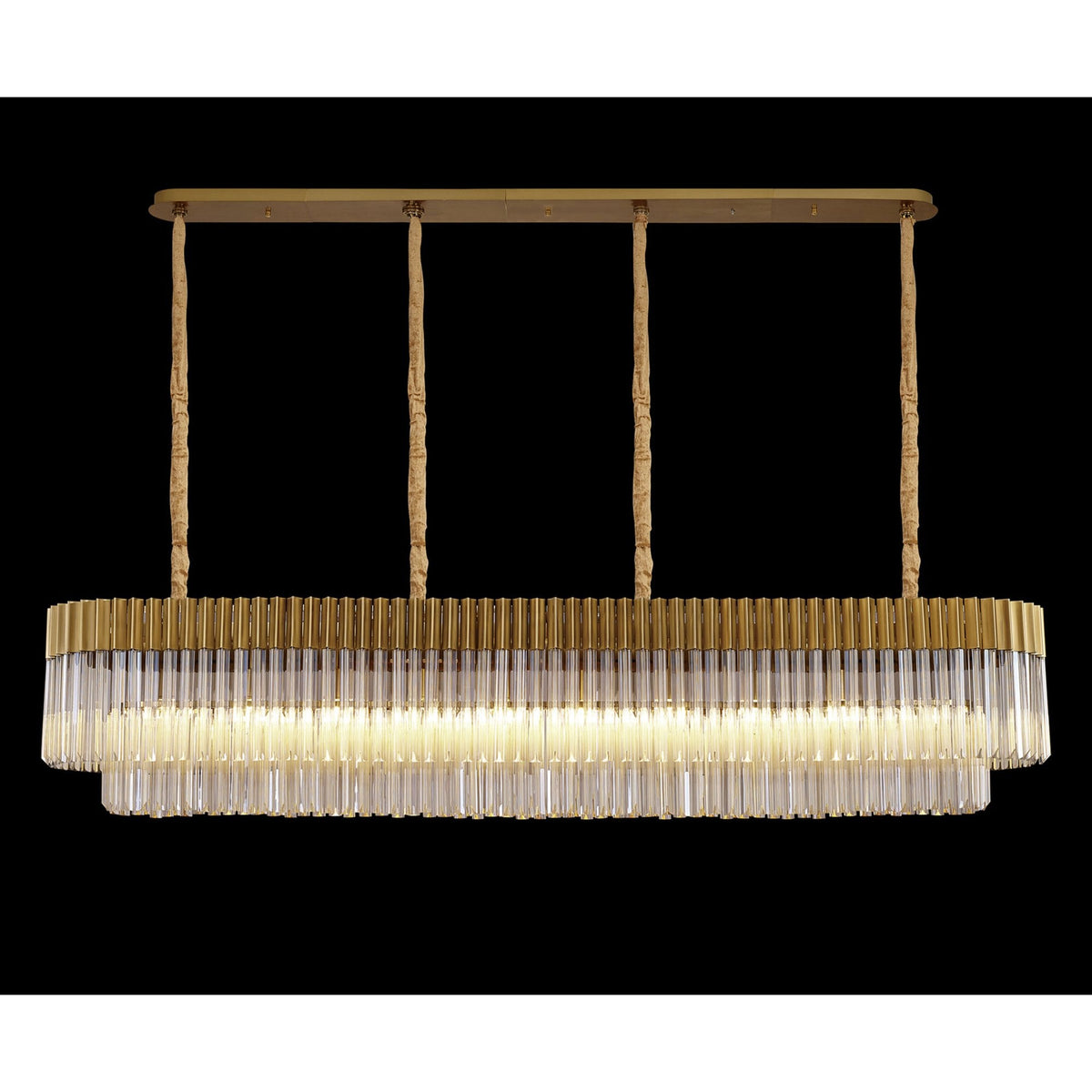 Kentisbeare 2000mm Linear Chandelier in Brass & Cognac Glass