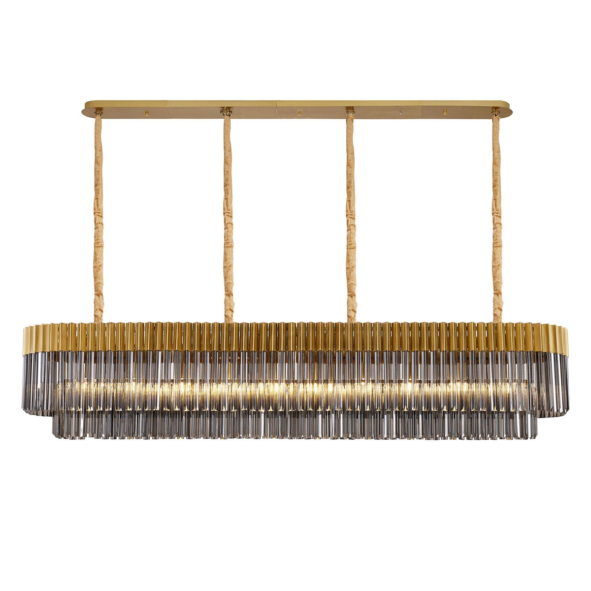 Kentisbeare 2000mm Linear Chandelier in Brass & Smoked Glass
