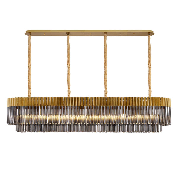 Kentisbeare 2000mm Linear Chandelier in Brass & Smoked Glass