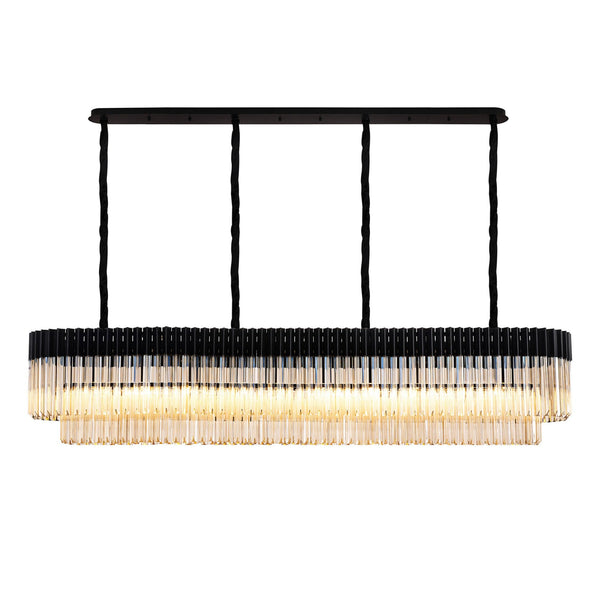 Kentisbeare 2000mm Linear Chandelier in Matt Black & Cognac Glass