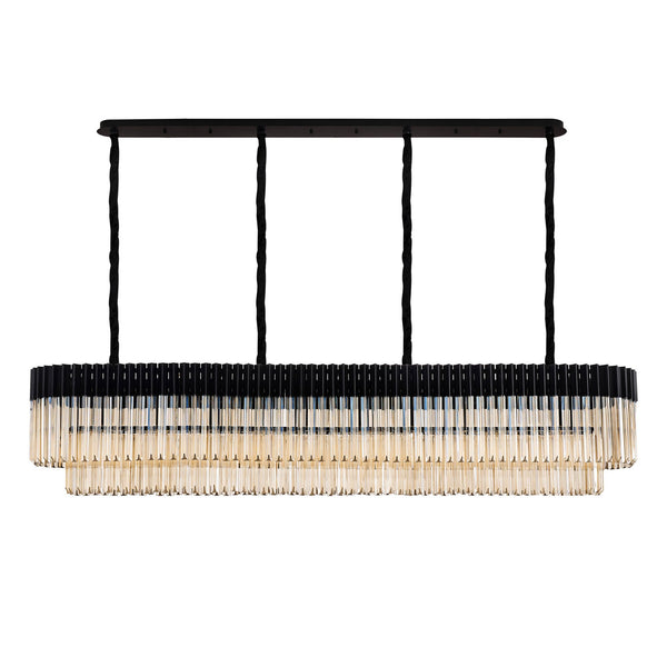 Kentisbeare 2000mm Linear Chandelier in Matt Black & Cognac Glass